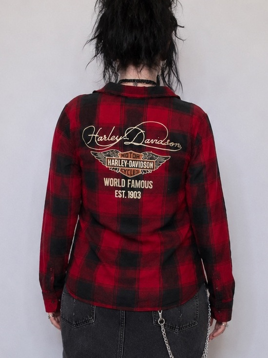 Harley-Davidson Tops - Harley-Davidson Early 2000s Black and Red flannel Button Down